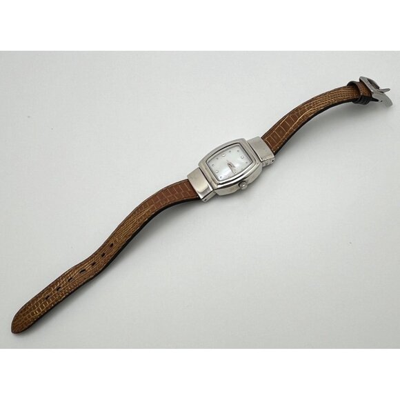 Mary Kay Vtg Watch MOP Dial Silver Tone Reversible Leather Band Black or Brown - Picture 7 of 8